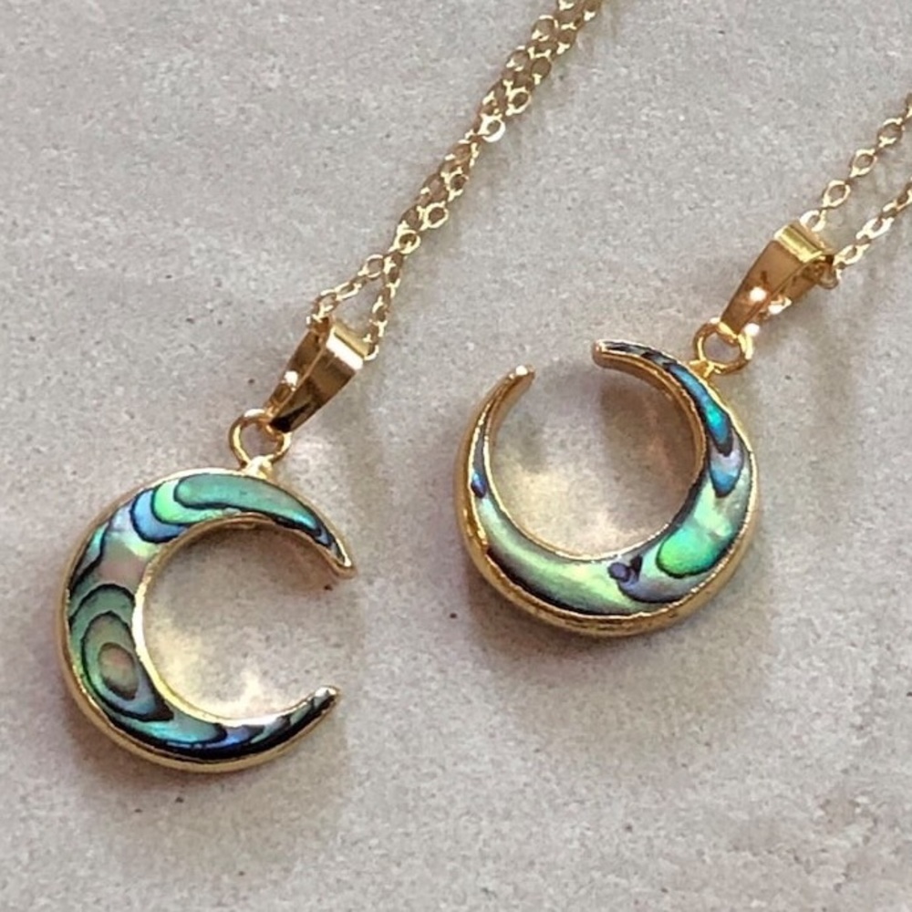 New 14KG Natural Abalone Shell Crescent Moon | Hand Made Boho Vibe Moon Pendant